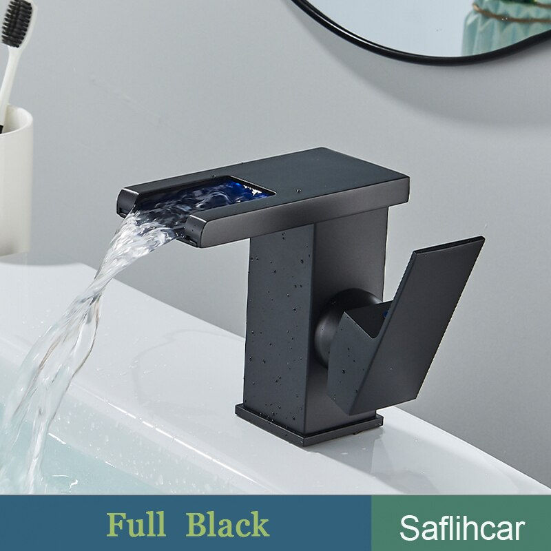 Thumbnail: LED Black Basin Faucet Tall And Short Tap Bathroom Single Handle Cold and Hot W