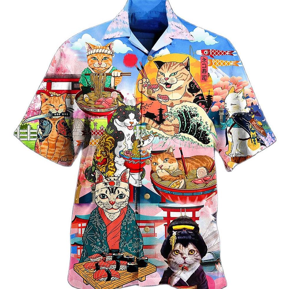Thumbnail: 2023 Men's Beach Summer Outdoor Vintage Shirts Casual Shirts Cat Print Beach St