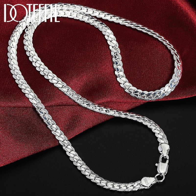 Thumbnail: DOTEFFIL 925 Sterling Silver 8/16/18/20/22/24 Inch 6mm Side Chain Necklace Brac