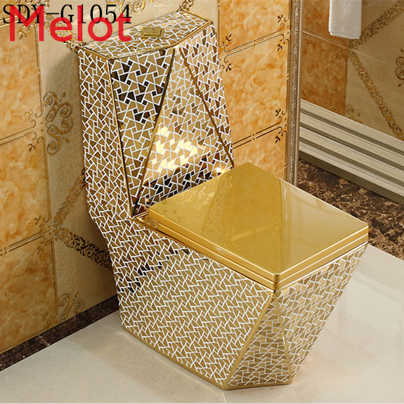 Thumbnail: ceramic bathroom washdown golden toilet gold color toilet gold toilet seat