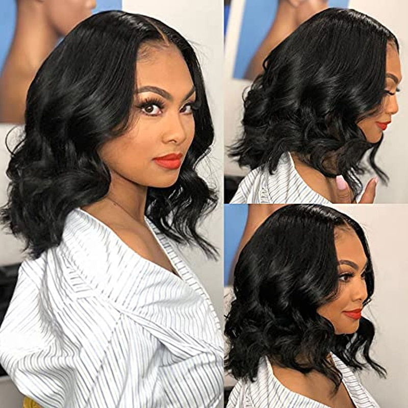 Thumbnail: Body Wave Short Bob Human Hair Wigs Glueless Brazilian Virgin Lace Human Hair W
