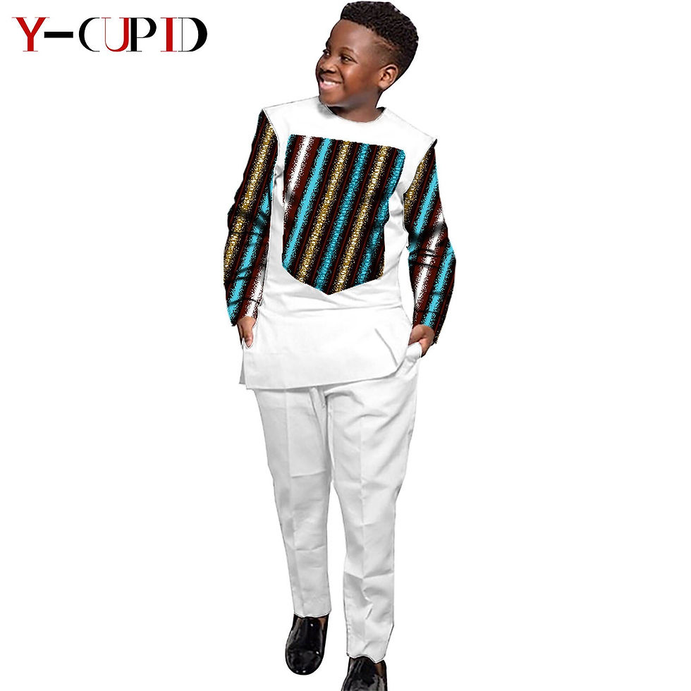 Thumbnail: African Clothes for Kids Boys Outfits Bazin Riche Children Print Patchwork Long