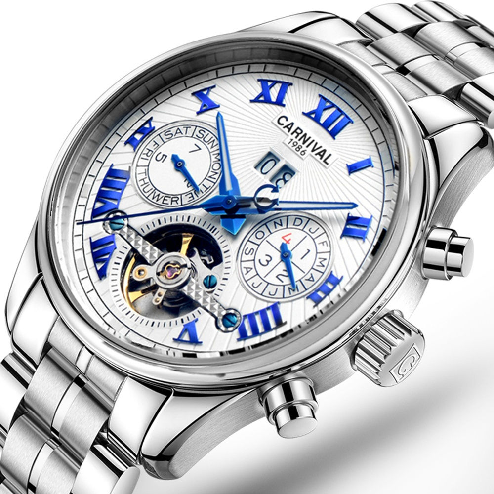 Carnival Men's Complications Automatic Mechanical Watch Steel Strap
