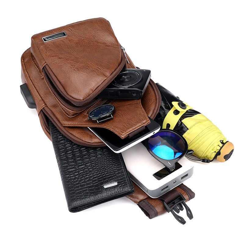 Thumbnail: Usb 2023 Fashion Men Portable Rechargeable Leisure Diagonal Span Package Outdoo