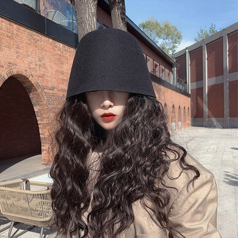 Thumbnail: Fashion Woolen Felt Bucket Hat Retro Dome Panama Fisherman Hats Female Lady Kee