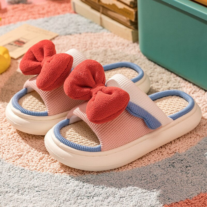 Миниатюра: Cute Cartoon Bowknot Women's Slippers New Platform Flat Shoes Indoor Slippers B