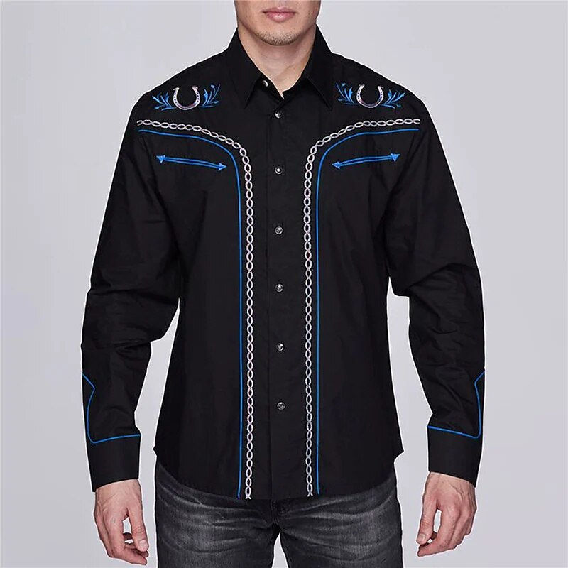 Thumbnail: Trendy Luxury Social Men's Shirts Lapel Button Down Shirts Casual Western Style