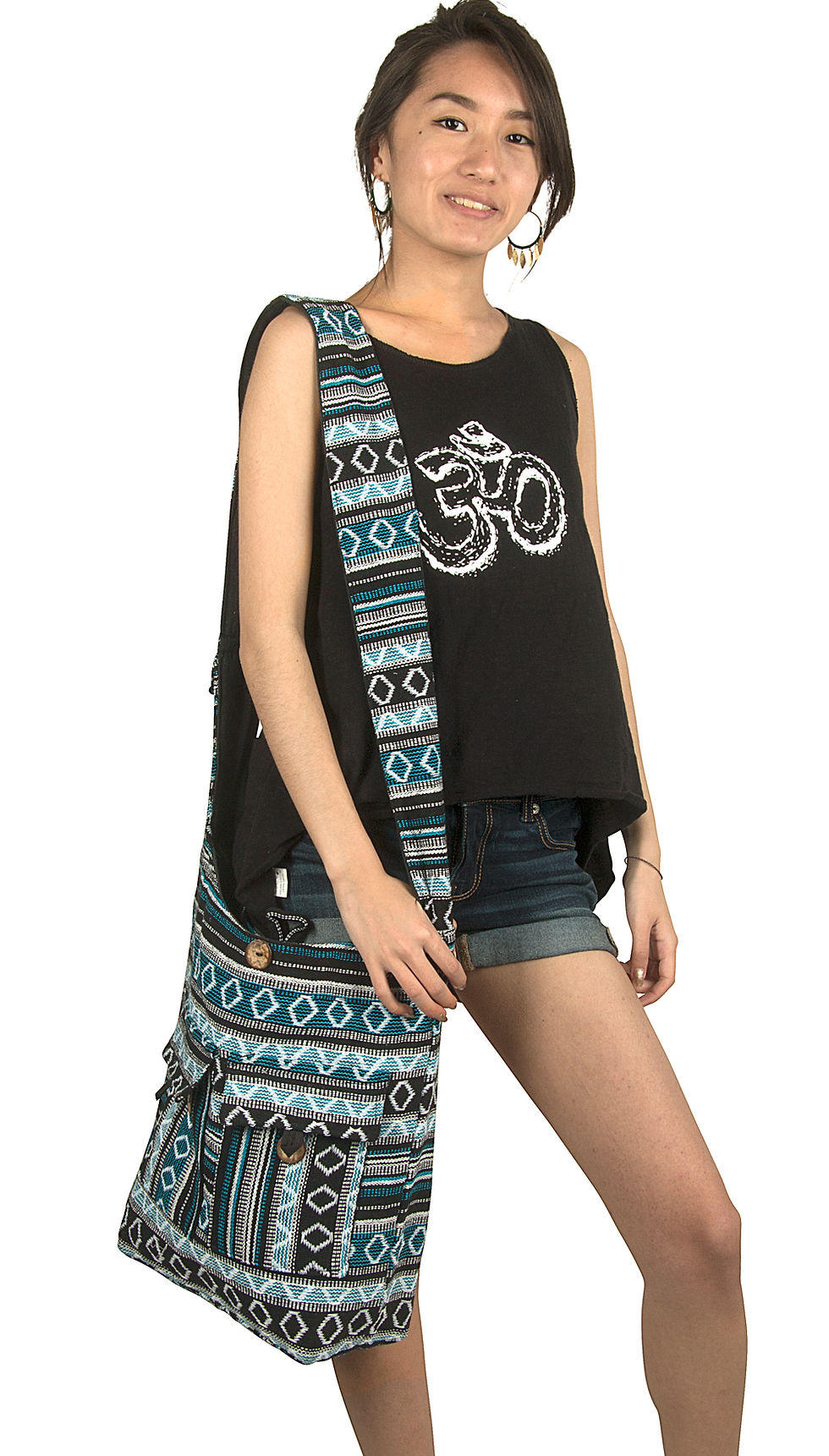 Thumbnail: Tribe Azure Oversize Large Woven Shoulder Bag Hobo Sling Slouch Crossbody Blue 