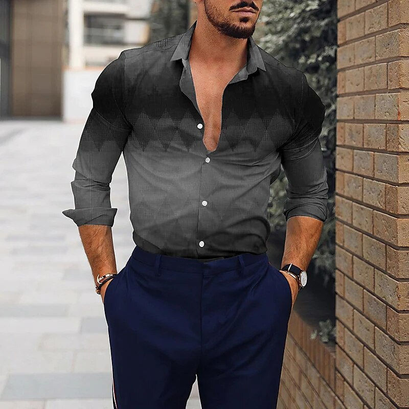 Thumbnail: Gradual Men's Shirts Fashion Collar Long Sleeve Shirts For Men Simple Casual Ma