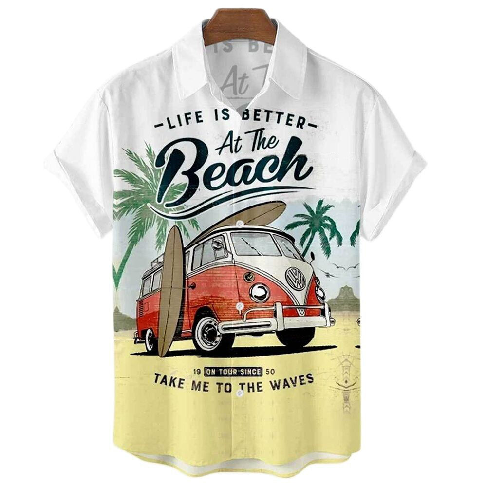 Summer Men's Beach Summer Outdoor Vintage Hawaiian Shirts Vintage Top 3d Car Pr