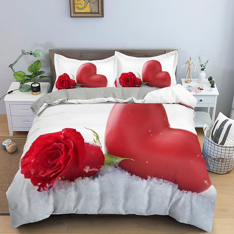 Thumbnail: Heart Pattern King Queen Duvet Cover 3D Love Shape Bedding Set Women Girl Valen