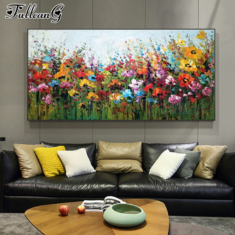 Thumbnail: FULLCANG Abstract Flower Oil Style Mosaic Painting large size full square round