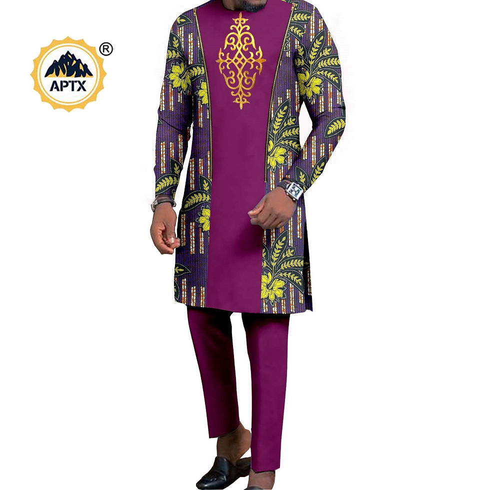 Thumbnail: Dasiki African Women Mermaid Dresses Match Men Outfits Pant Sets Bazin Riche Af