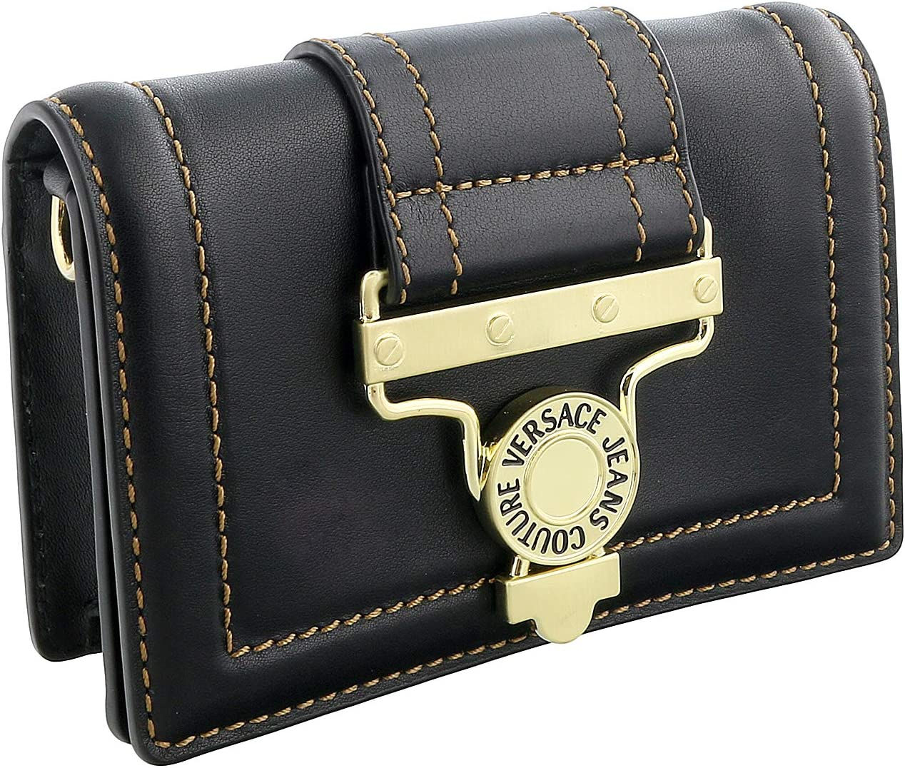 Versace Jeans Couture Black Structured Medallion Buckle Shoulder/ Belt Bag for 