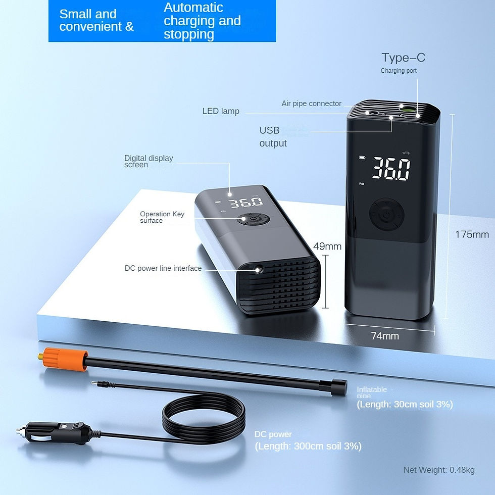 الصورة المصغرة: 2-in-1 Portable Mini Car Mounted Air Pump Self Powered Electric Tire Inflator A