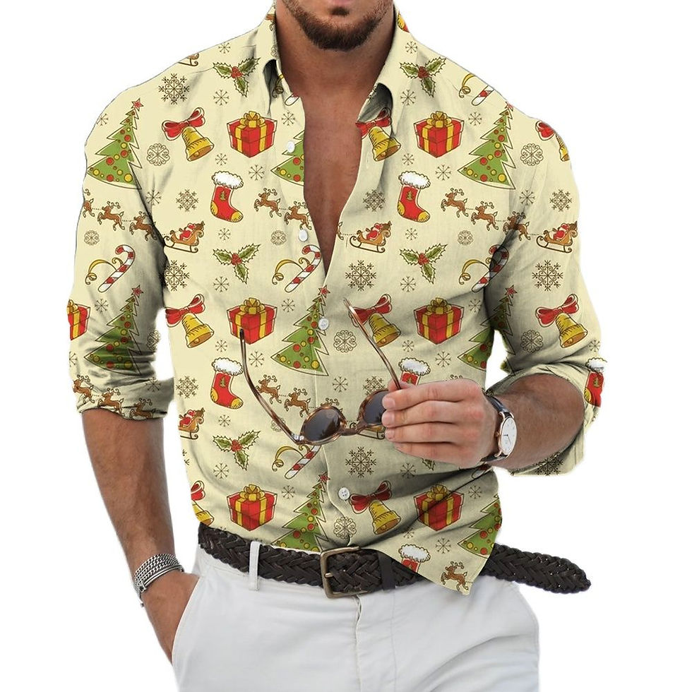 Thumbnail: Men's Shirt 3D Christmas Element Print Single-Breasted Tops Snowman Graphic T S