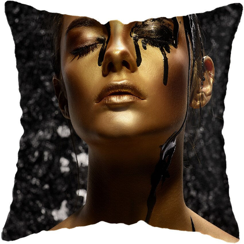 Miniature : 45*45CM Modern Living Room Black Gold African Lady Woman Style Look Art Deco So