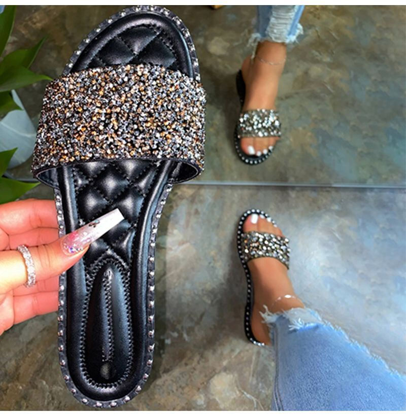 Thumbnail: Women Crystal Slippers Ladies Bling Flats Female Fashion Outdoor Beach Shoes Fe