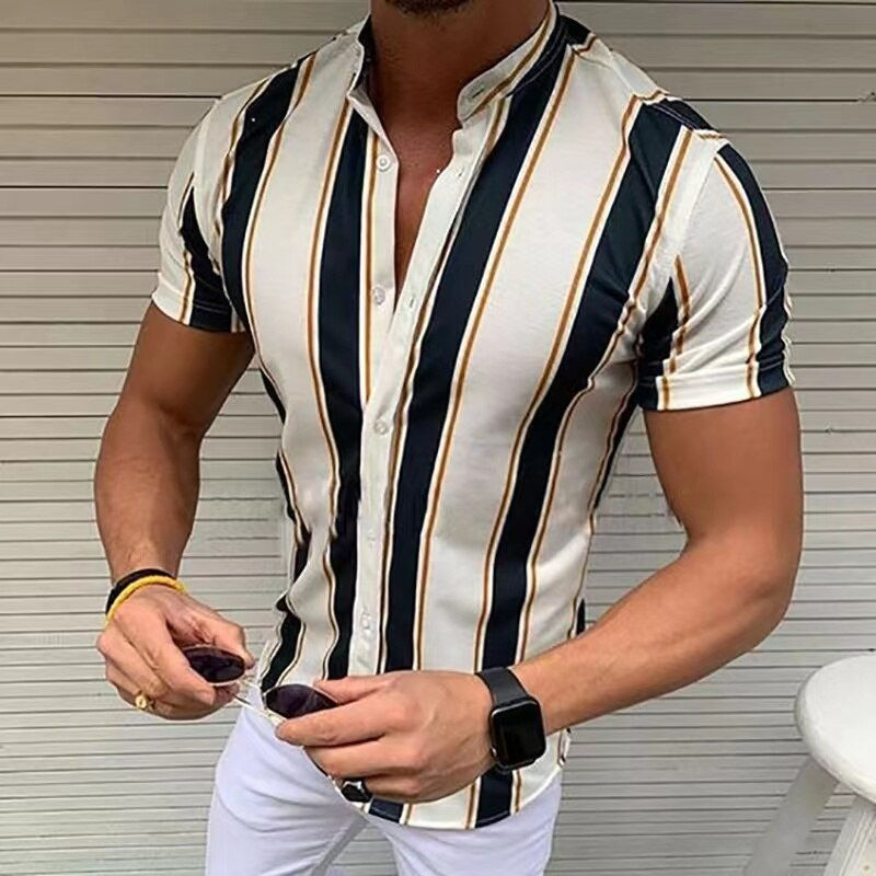 Thumbnail: Men's Shirts Holiday Hawaiian Beach Shirts Striped Print Tops Business Casual C