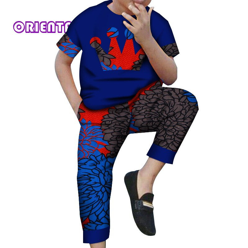 Thumbnail: Kids Boys African Clothes African Wax Print Cotton Dashiki Shirt and Pants Afri
