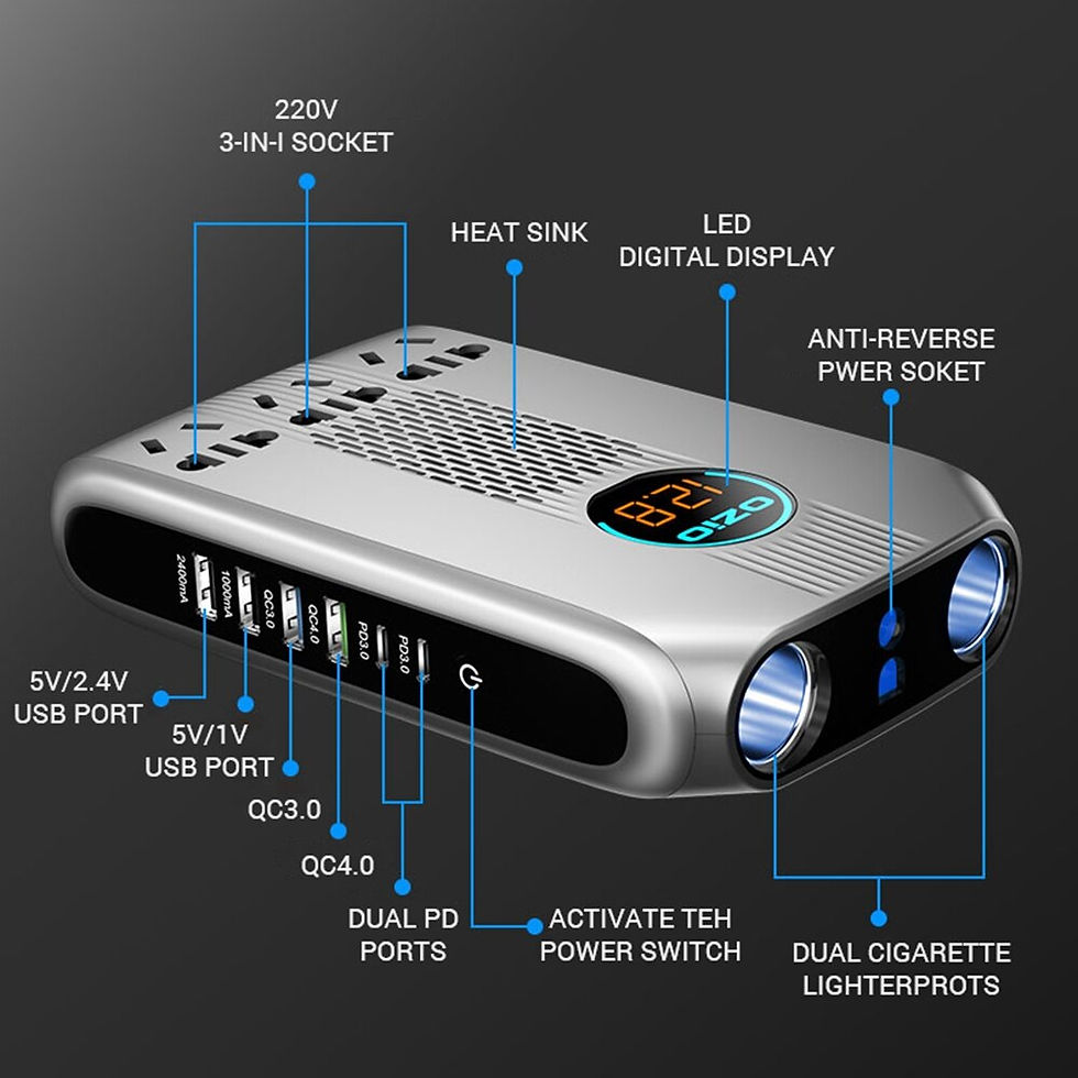 Thumbnail: 6 USB Car Charger QC3.0 PD Fast Charging 200W 12V 24V To 220V LED Screen Car In