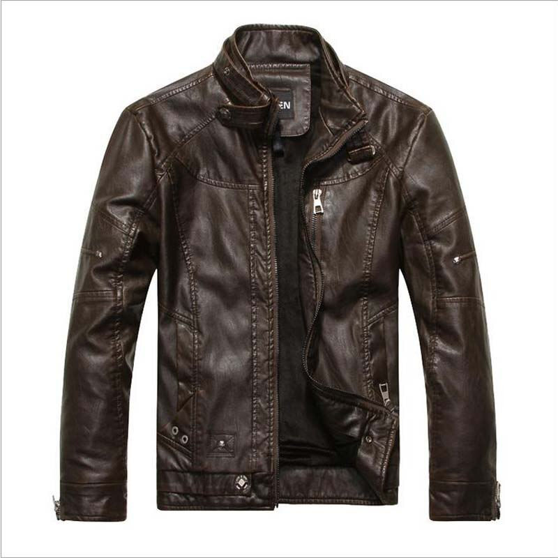 الصورة المصغرة: Men Jacket PU Leather Casual Autumn Winter Soft Short Fleece Jacket