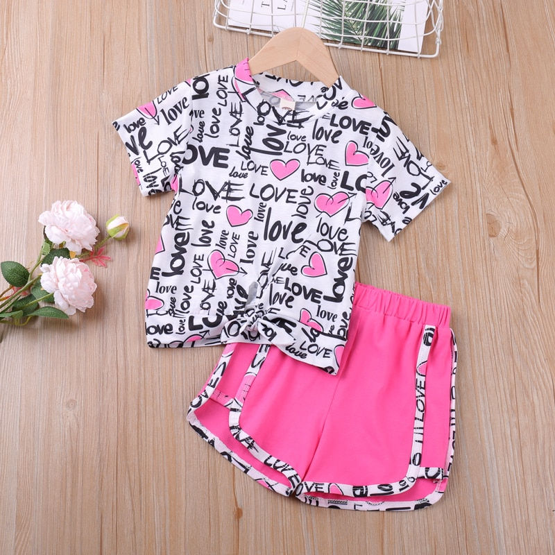 Thumbnail: Humor Bear Girls Clothing Suits Summer Children Clothing Flying Sleeve Top + Br