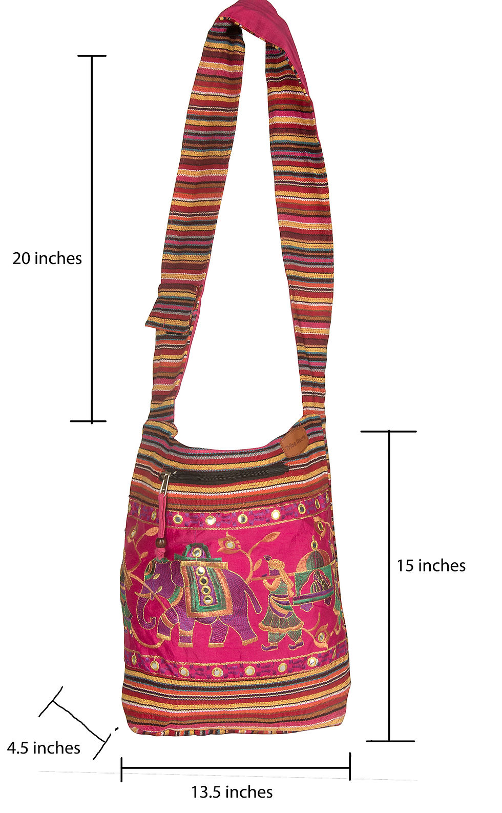 Thumbnail: Pink Hobo Shoulder Bag Embroidered Elephant Boho Bohemian Hippie Tote Gypsy Bea