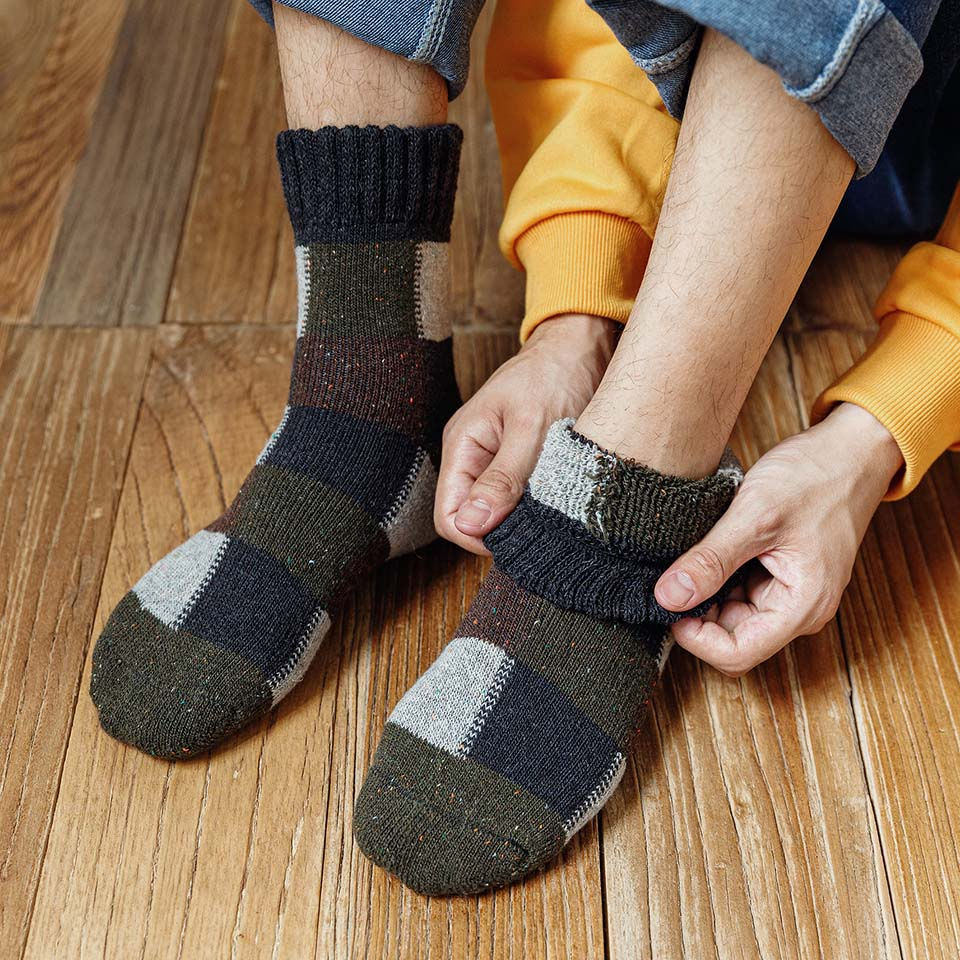 Thumbnail: 5 Pairs Winter Men Thick Warm Wool Socks Plaid Harajuku Retro Large Size Snow L