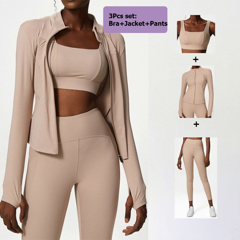 Thumbnail: 2/3 Pieces Fitness Yoga Set Women Solid Color Stretch Athletic Suit Sexy Bra Zi