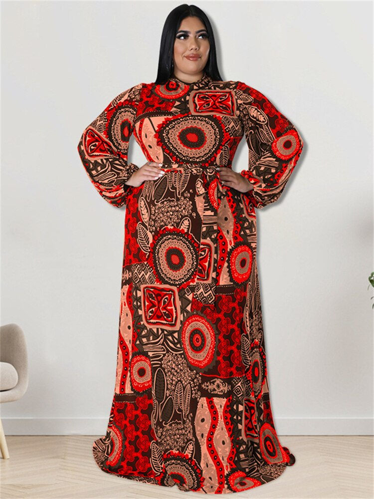 Thumbnail: Wmstar Plus Size Party Dresses for Women Fall Clothes  Long Sleeve Printed  Afr