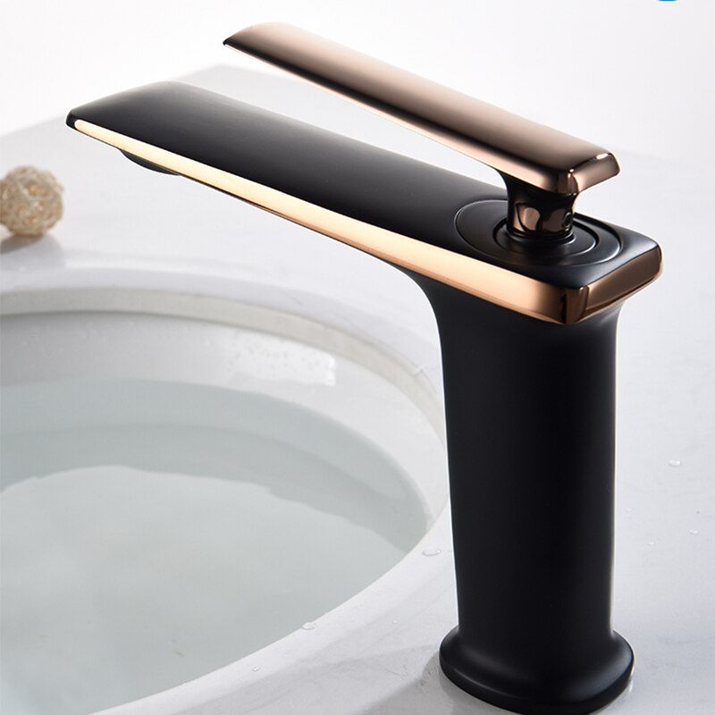 Thumbnail: Chrome Black Brass Faucet Hot and Cold Bathroom Sink Faucet Deck Mounted Toilet