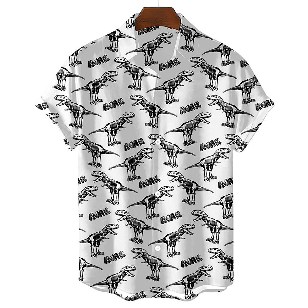 Thumbnail: Black And White Simple Men's Shirt Cute Dinosaur Print Men's Clothing Shirt Lap