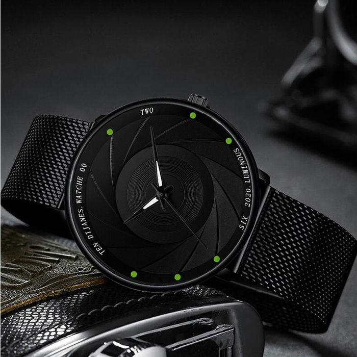 Thumbnail: Fashion Mens Watches Luxury Quartz Watch Men Casual Business Black Mesh Steel L