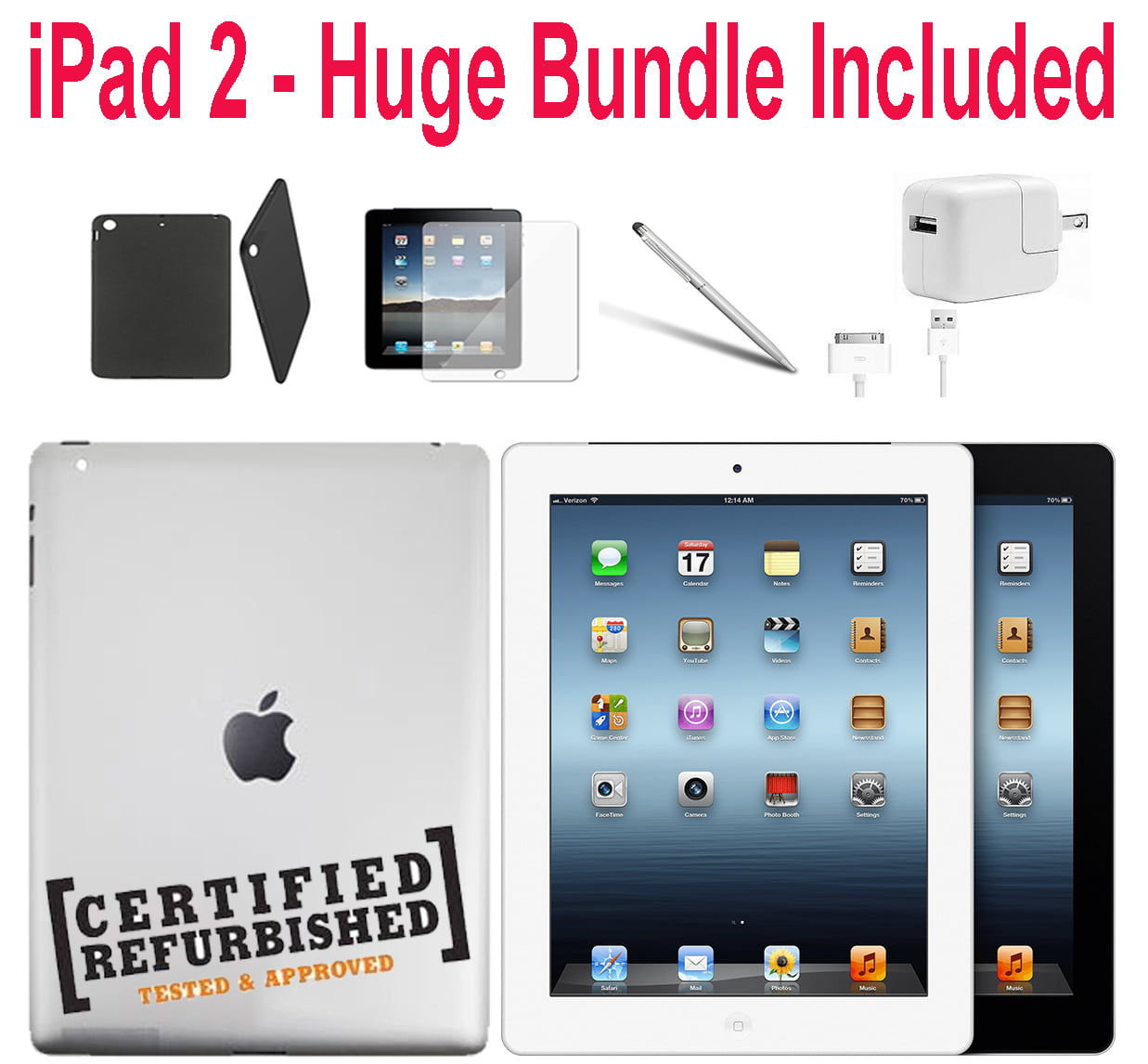 Refurbished Apple 9.7-inch iPad 2nd Generation, Wi-Fi Only, 16GB, Bundle: Case,