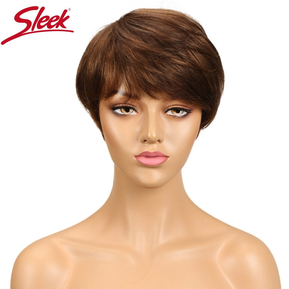 Thumbnail: Sleek Short Human Hair Wigs For Women Remy Brazilian Hair Pixie Cut Wig P4/30 H