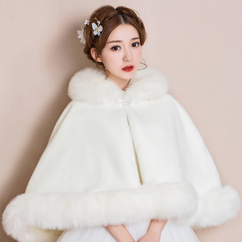 Thumbnail: Wedding Dress Shawl Winter Bride Wedding Ceremony White Bridesmaid Dress Evenin