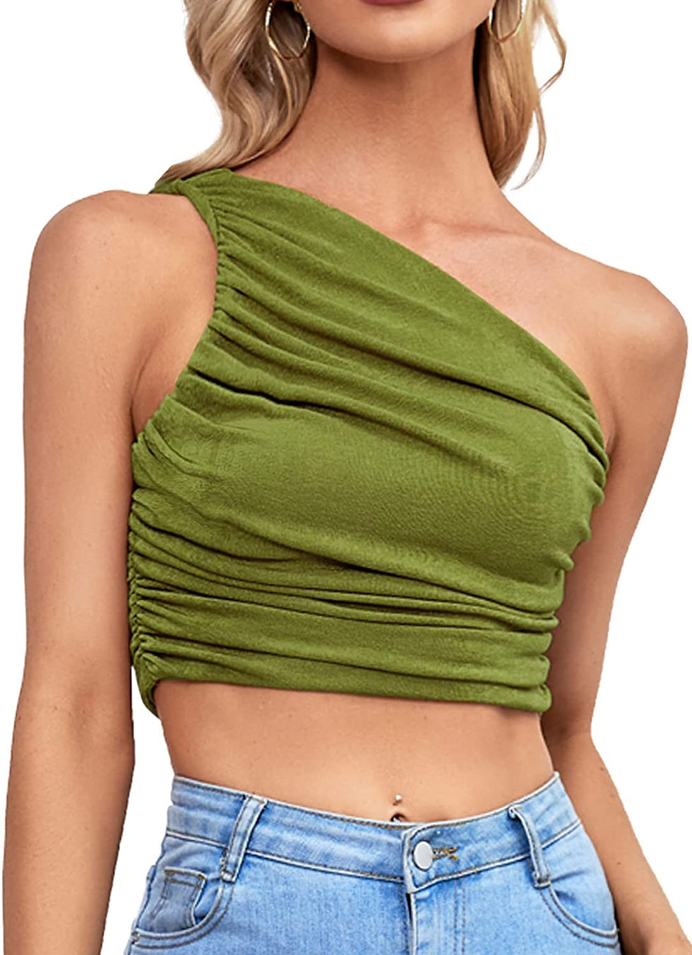 Thumbnail: LYANER Women's Sexy Ruched One Shoulder Sleeveless Crop Top Strappy Cami Tank