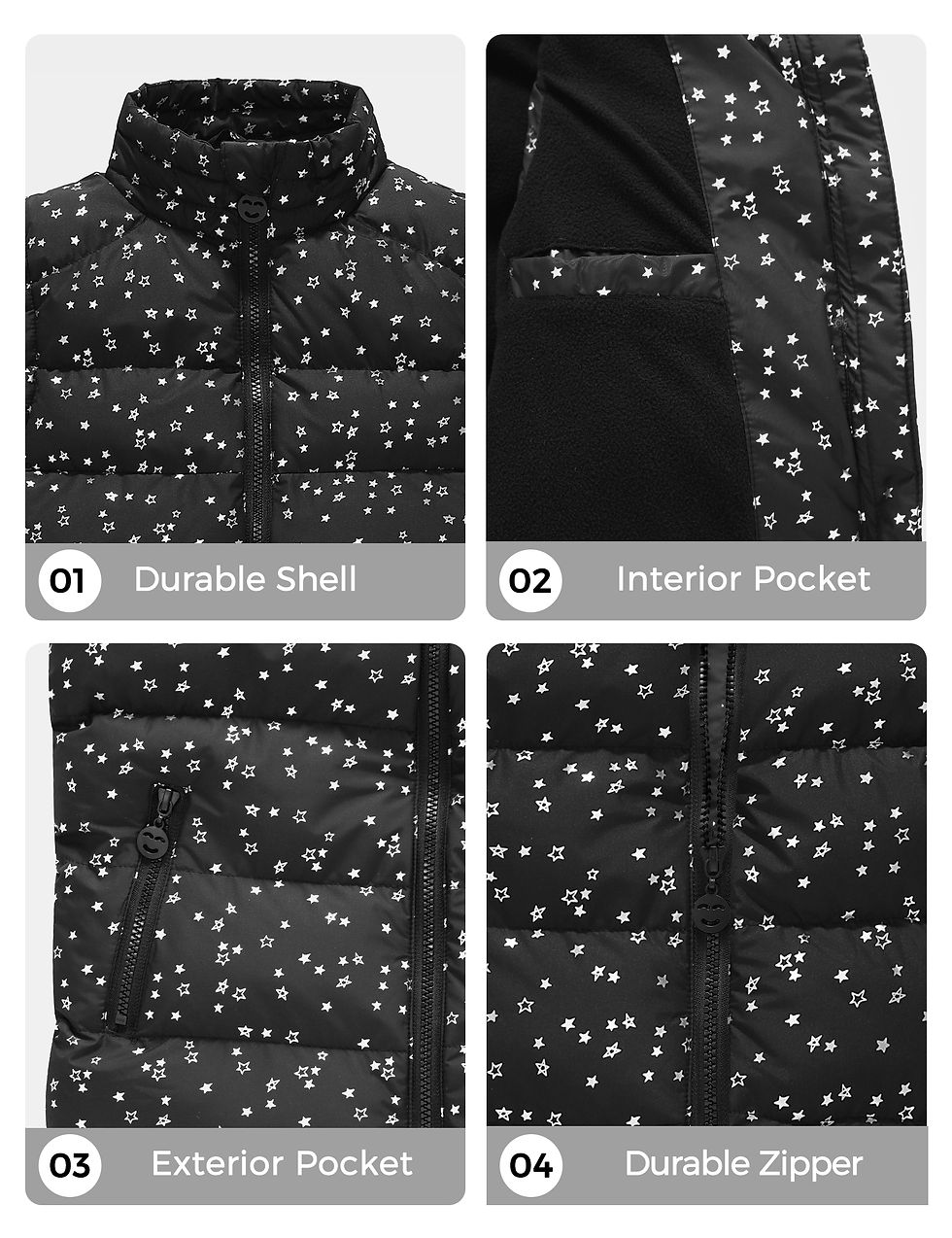 Miniature : Wantdo Girl's Winter Coat Puffer Fleece Vest Warm Outdoor Jacket Black Star 14/
