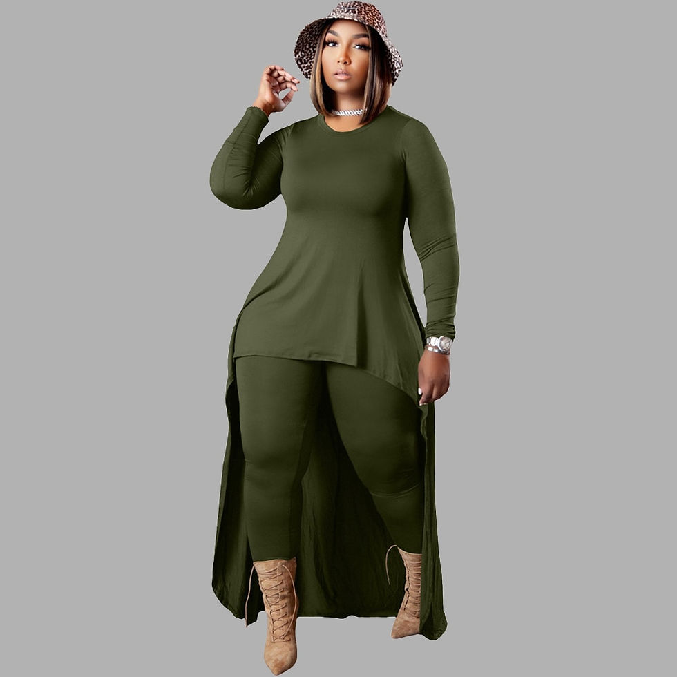 Thumbnail: 5xl 4xl Plus Size for Women Two Piece Sets Round Neck Long Sleeve Irregular Max