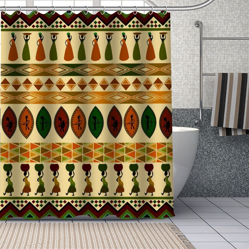 Thumbnail: African Ethnic Flower Pattern Shower Curtains Geometry Bathroom Curtain Fabric 