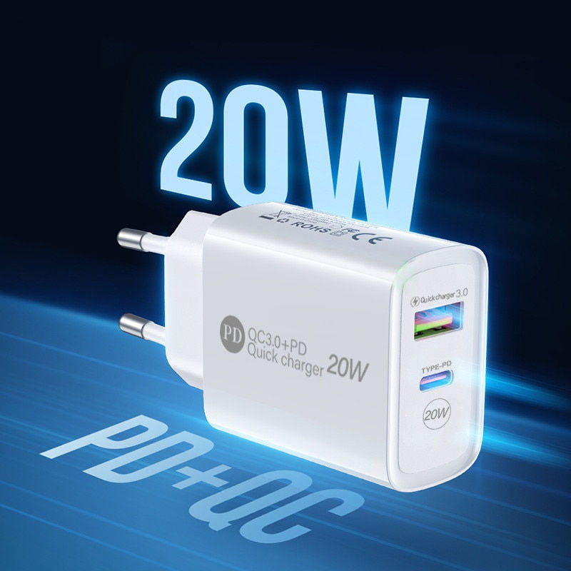 Miniatura: 20W Quick Charge 3.0 Travel Charger QC 3.0 + pd Type C Charging Head EU US Stan