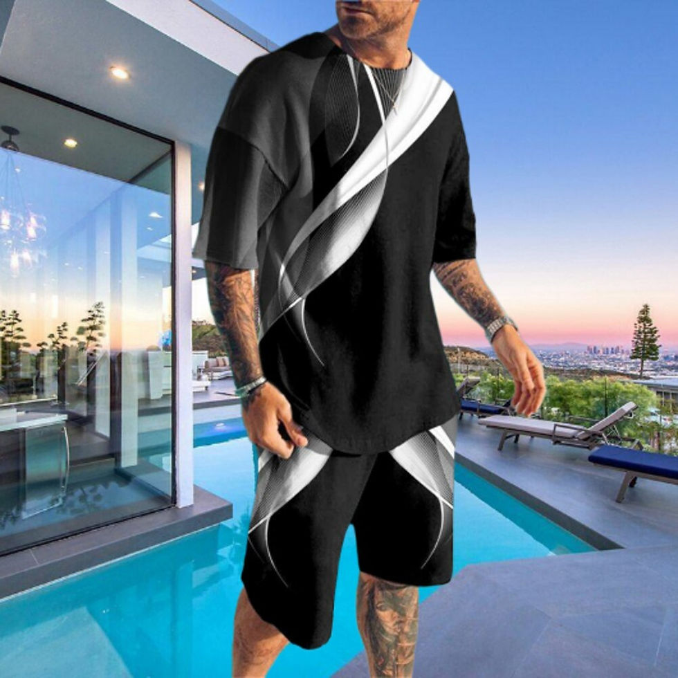 Thumbnail: New Brand Men's 3D Printed Summer O Collar Sports Suit Oversized Popular Street