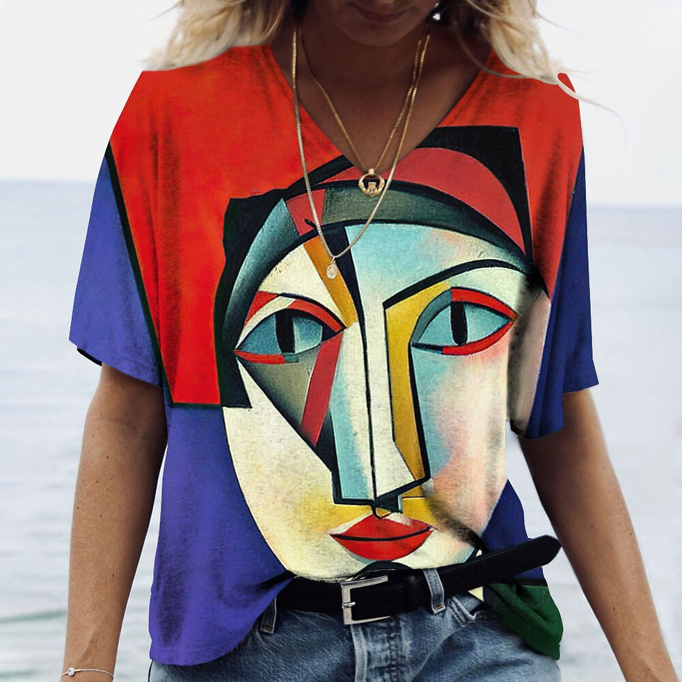 Thumbnail: Women's T-shirt Abstract Art Face Print Girls Clothing 3D Oversized Classic Sho