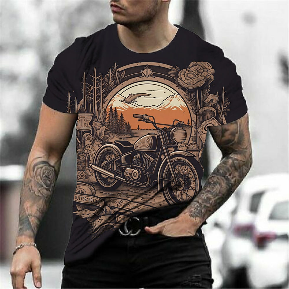Thumbnail: Motorcycle T-shirt Men 3D Car Print Short Sleeve Vintage Tops Street Ride Biker