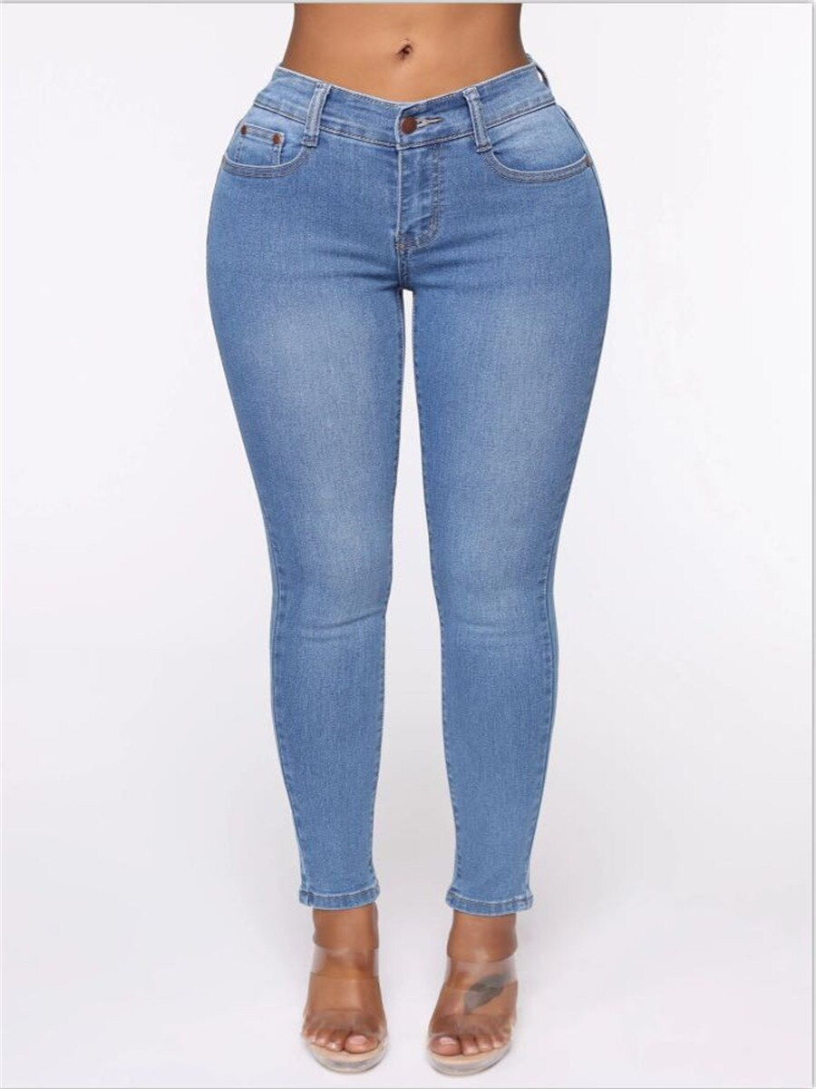 Thumbnail: Hole Denim Pants Trousers Buttocks Torn Pencil Pants Women's Ripped Elasticity 