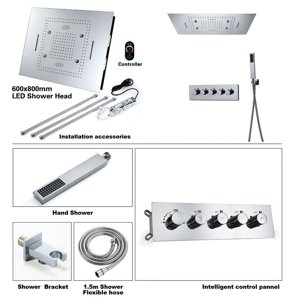Thumbnail: 600*800mm Music Shower System LED Shower Combo Set Thermostatic Bathroom Shower