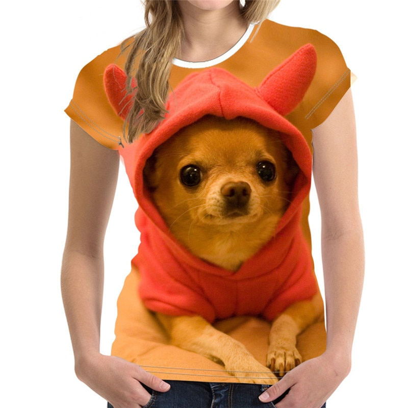 Thumbnail: Women New Summer Yorkshire Terrier 3D Printing T-shirt Fashion Animal Cute Dog 