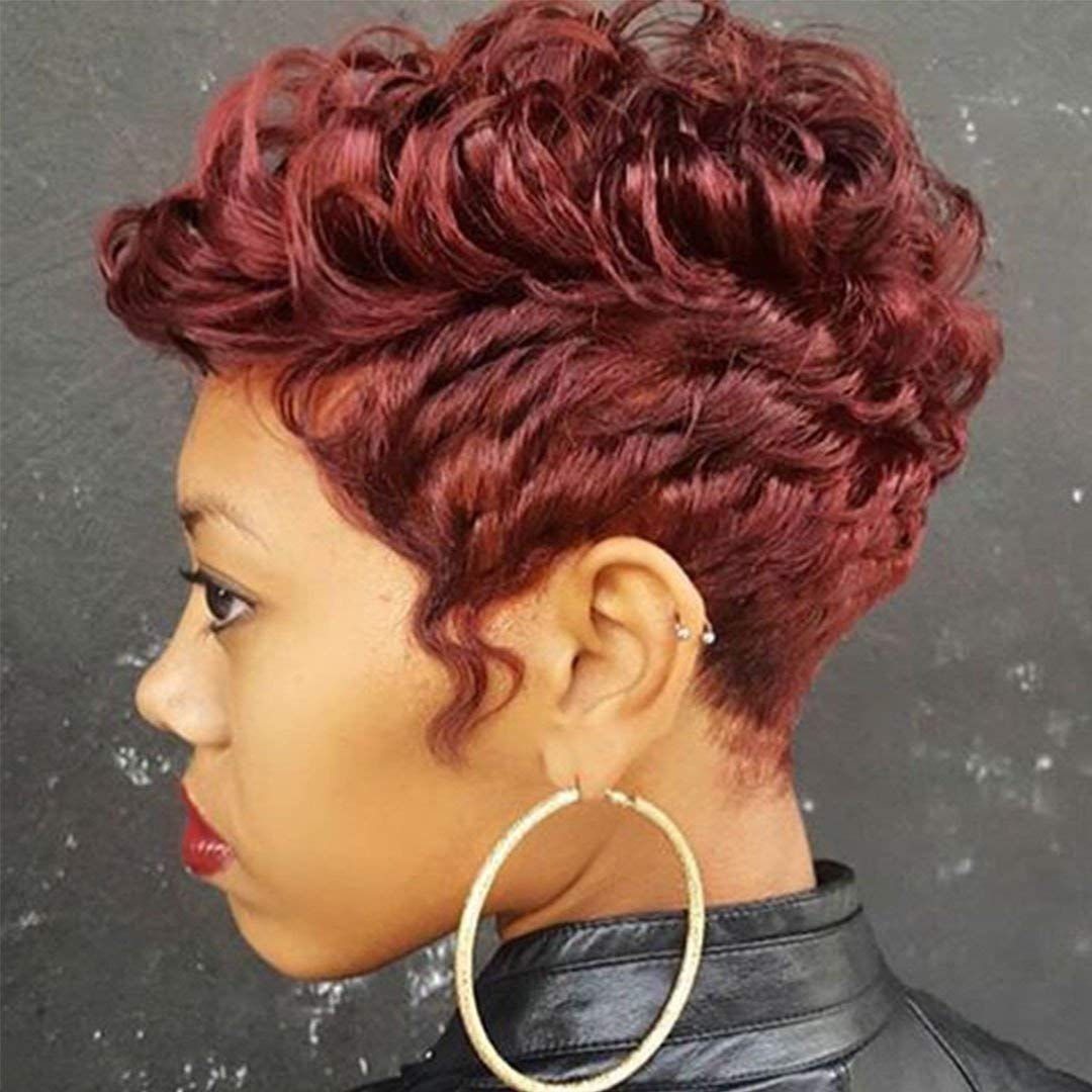 BeiSDWig Short Afro Curly Synthetic Wigs for Black Women Wine Red Hair Curly Ha
