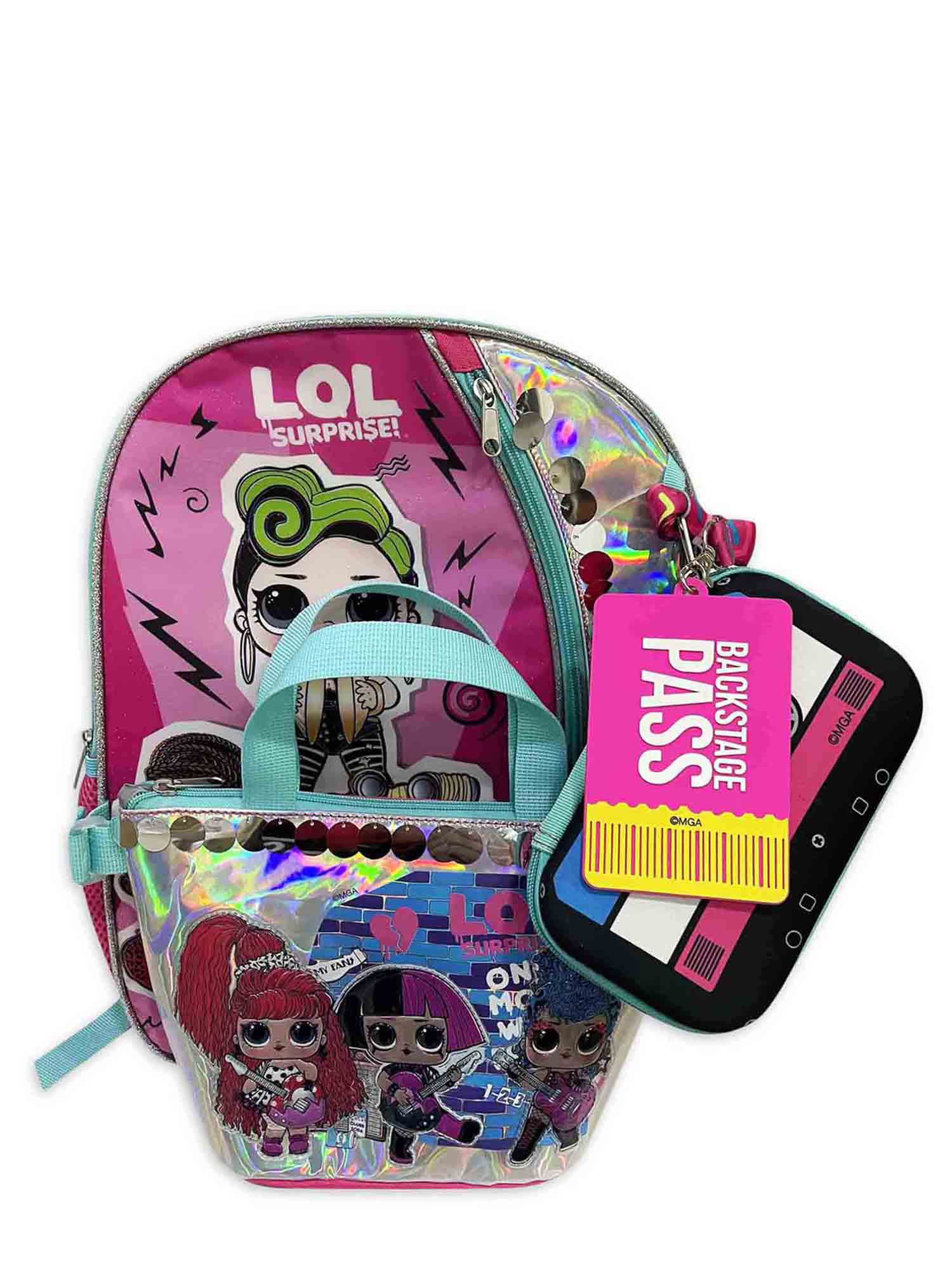 L.O.L Surprise! Girls' Pink Backpack with Lunch Bag 4-Piece Set